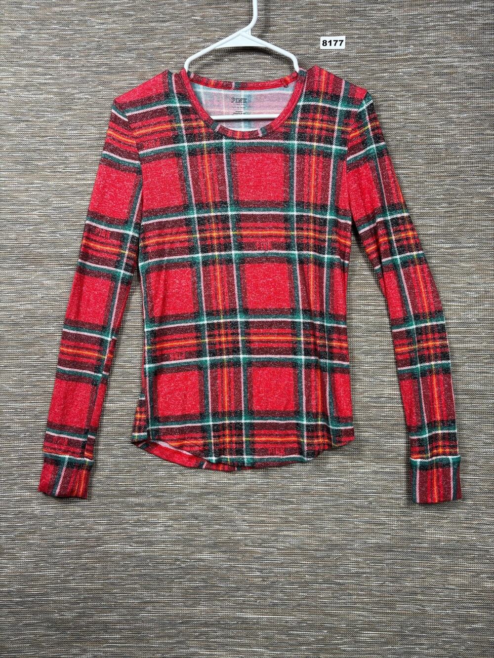 PINK Victoria's Secret Shirt Pajama Top Womens Size S Red Plaid Long Sleeve Soft